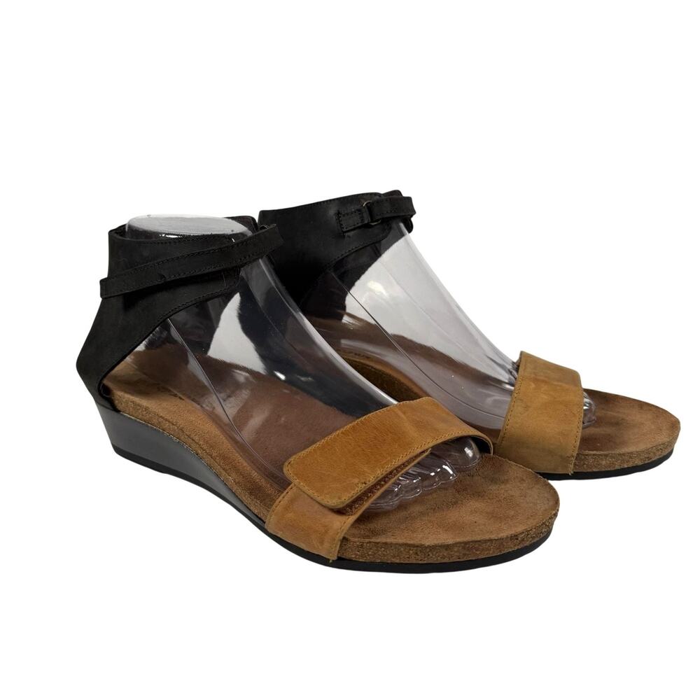 Naot Sandals Womens Size 9 Brown Leather Strappy Wedge Ankle Strap Comfort